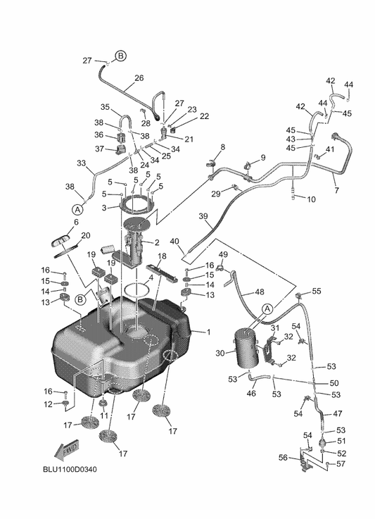 Yamaha BFN-2247A-00 Hose 1 — shown on the Fuel Tank parts diagram
