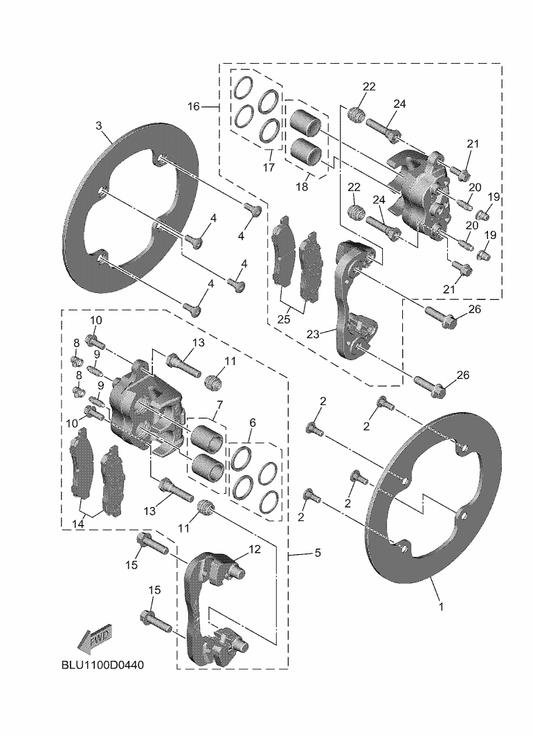 Yamaha BKP-F5833-00 . Bolt, Fitting — shown on the Rear Brake Caliper parts diagram