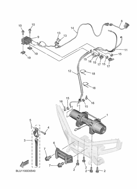 Yamaha BKP-H259E-00 Switch Assy — shown on the Winch parts diagram