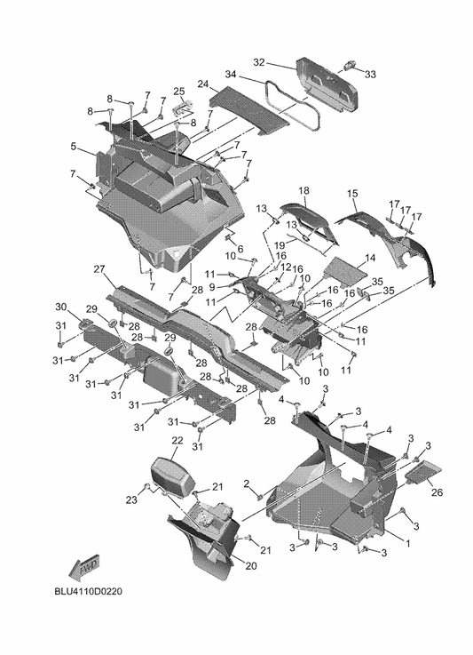 Yamaha B4J-K7738-90 Trim, Instrument Panel 2 — shown on the Front Fender 1 parts diagram