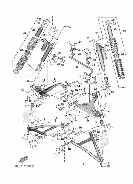 Yamaha BLU-F376B-00 Bush — shown on the Front Suspension & Wheel parts diagram