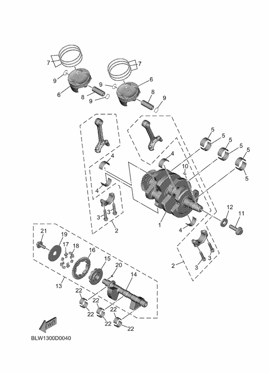 Yamaha BWM-11416-00 Plane Bearing, Crankshaft 1 — shown on the Crankshaft & Piston parts diagram