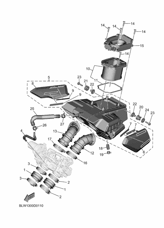 Yamaha BLW-14469-00 Funnel, Air — shown on the Intake parts diagram