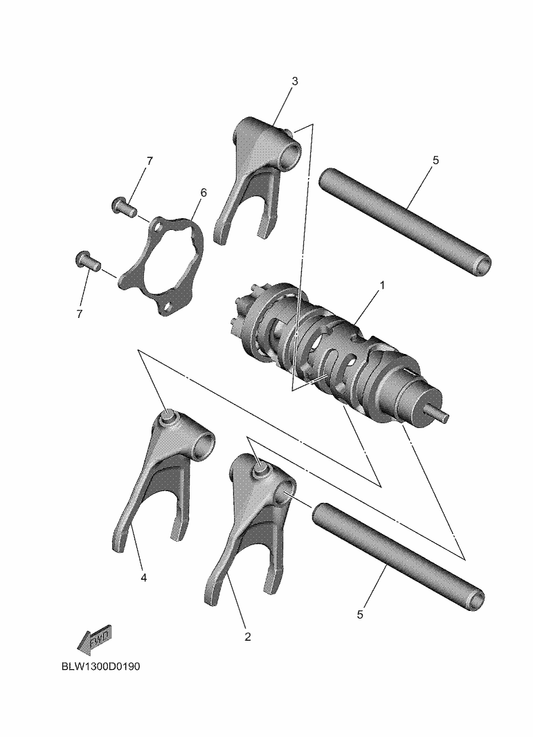Yamaha BLW-18540-00 Shift Cam Assy — shown on the Shift Cam & Fork parts diagram