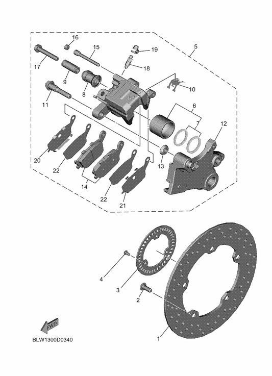Yamaha 5VX-25806-00 . Brake Pad Kit 2 — shown on the Rear Brake Caliper parts diagram