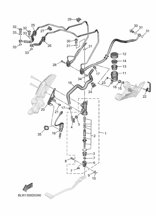 Yamaha 1WS-2582E-00 Holder, Reserve Tank — shown on the Rear Master Cylinder parts diagram