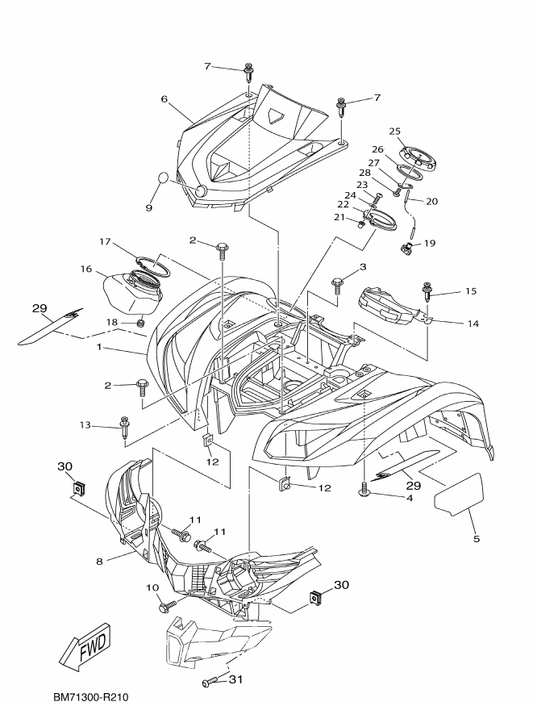 Yamaha BM7-F1500-30 Front Fender Assy — shown on the Front Fender parts diagram