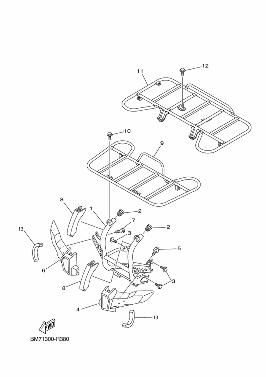Yamaha 37S-F845N-01 Bar, Carry Front — shown on the Guard parts diagram
