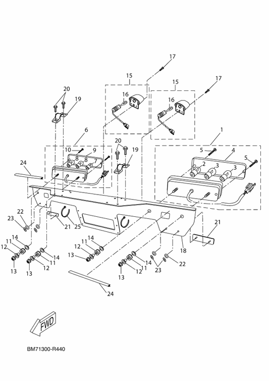 Yamaha BM7-H5213-00 . Bulb, 12V 21W — shown on the Taillight parts diagram