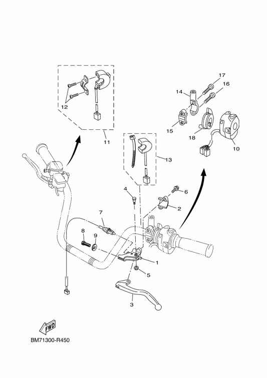Yamaha BM7-H3969-00 Switch, Handle 5 — shown on the Handle Switch & Lever parts diagram