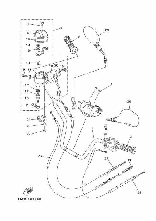 Yamaha 1CT-F6341-00 Wire, Brake 1 — shown on the Steering Handle & Cable parts diagram