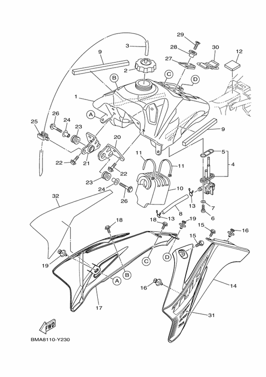 Yamaha BMA-24244-10 Graphic, Fuel Tank 1 — shown on the Fuel Tank parts diagram