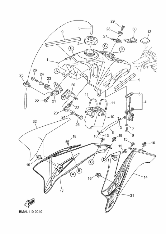 Yamaha BMA-24244-30 Graphic, Fuel Tank 1 — shown on the Fuel Tank parts diagram