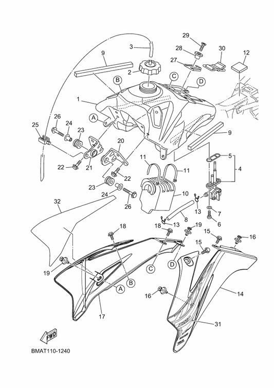 Yamaha 1P6-24512-10 . Gasket — shown on the Fuel Tank parts diagram