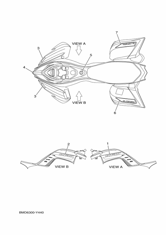 Yamaha BMD-F165H-10 Graphic, Rear (Rh) — shown on the Graphics parts diagram
