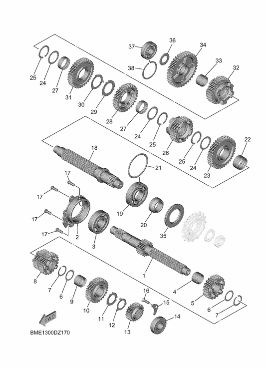 Yamaha BKN-17261-00 Gear, 6Th Wheel (28T) — shown on the Transmission parts diagram