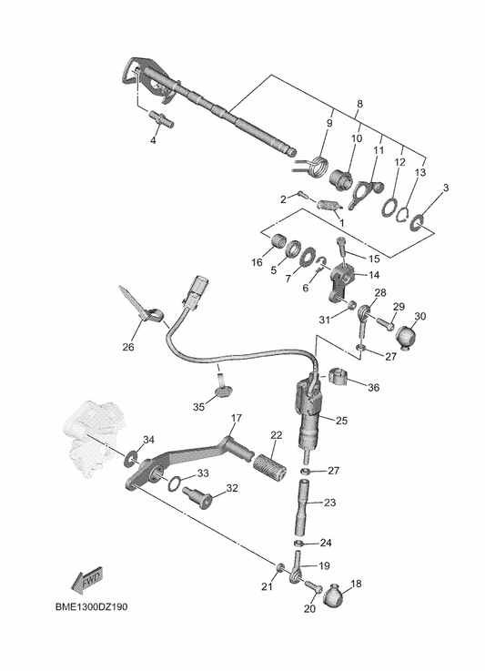 Yamaha 90508-32141 . Spring, Torsion — shown on the Shift Shaft parts diagram