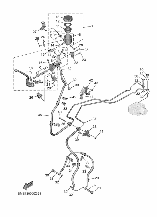 Yamaha 90401-10042 Bolt, Union — shown on the Front Master Cylinder parts diagram