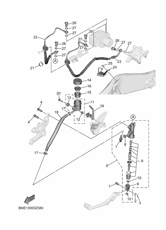 Yamaha BME-27267-00 Guide, Wire — shown on the Rear Master Cylinder parts diagram
