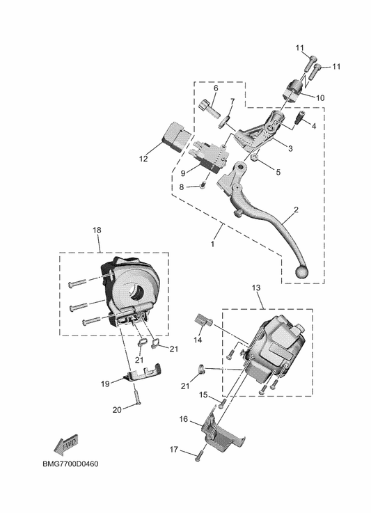 Yamaha BME-82910-00 Lever Holder Assy (Left) — shown on the Handle Switch & Lever parts diagram