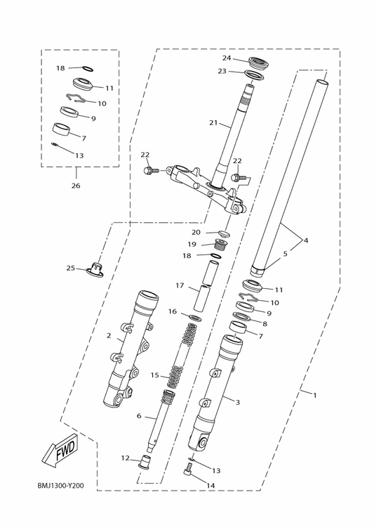 Yamaha 93399-999X4 . Bearing — shown on the Front Fork parts diagram