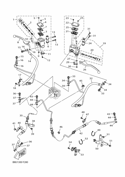 Yamaha 90109-06577 . Bolt — shown on the M. Cylinder For Disk Brake parts diagram