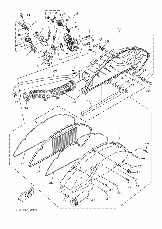 Yamaha BMJ-E1166-00 Pipe, Breather 1 — shown on the Intake parts diagram