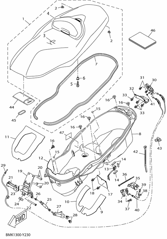 Yamaha BMK-F4790-10 . Seat Back Assy — shown on the Seat parts diagram
