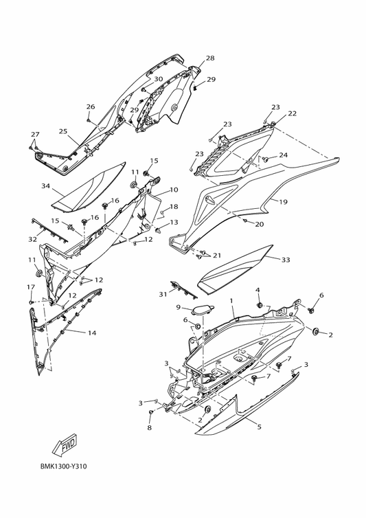 Yamaha BMK-F171L-00-P6 Mole, Side Cover 1 — shown on the Stand & Footrest 2 parts diagram