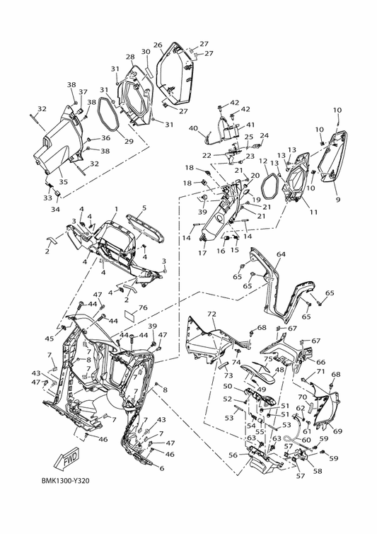 Yamaha 90167-05X07 Screw, Tapping — shown on the Leg Shield parts diagram
