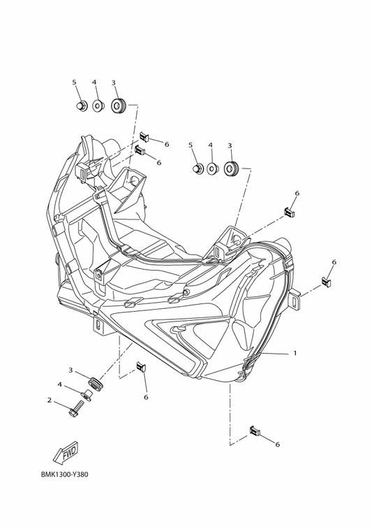 Yamaha 90176-06808 Nut, Cap — shown on the Headlight parts diagram