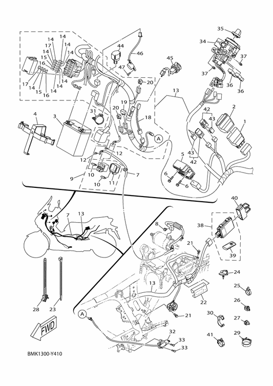 Yamaha 2D1-82589-02 Protecter, Wire Harness — shown on the Electrical 1 parts diagram