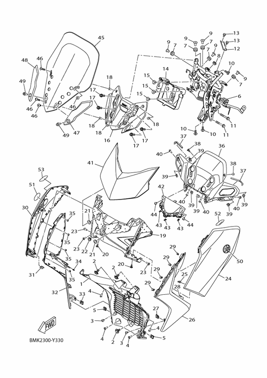 Yamaha BMK-F8377-00-P4 Cowling — shown on the Windshield parts diagram