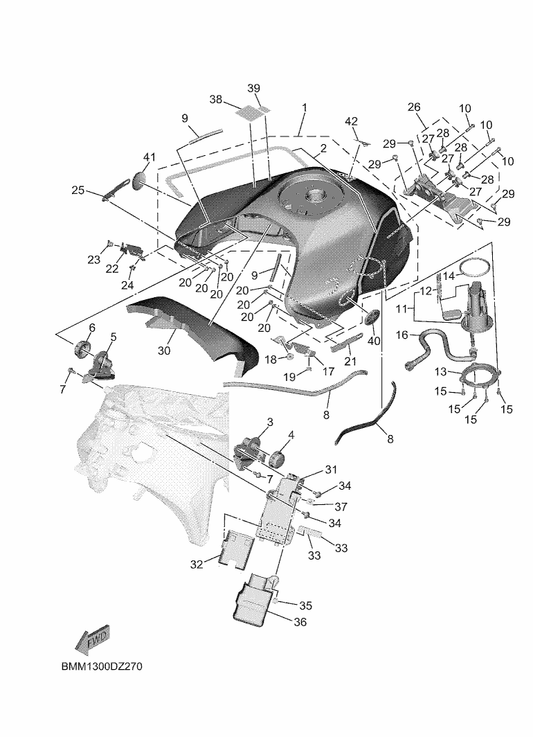 Yamaha 90520-04015 Damper, Plate — shown on the Fuel Tank parts diagram
