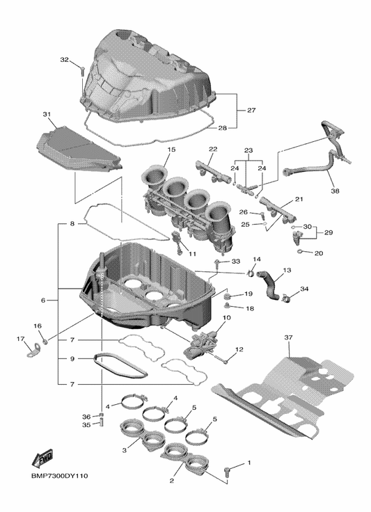 Yamaha B3L-14425-00 . Damper 1 — shown on the Intake parts diagram