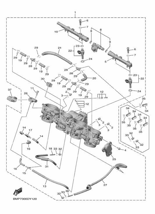 Yamaha 8FP-14349-00 . Pipe — shown on the Intake 2 parts diagram