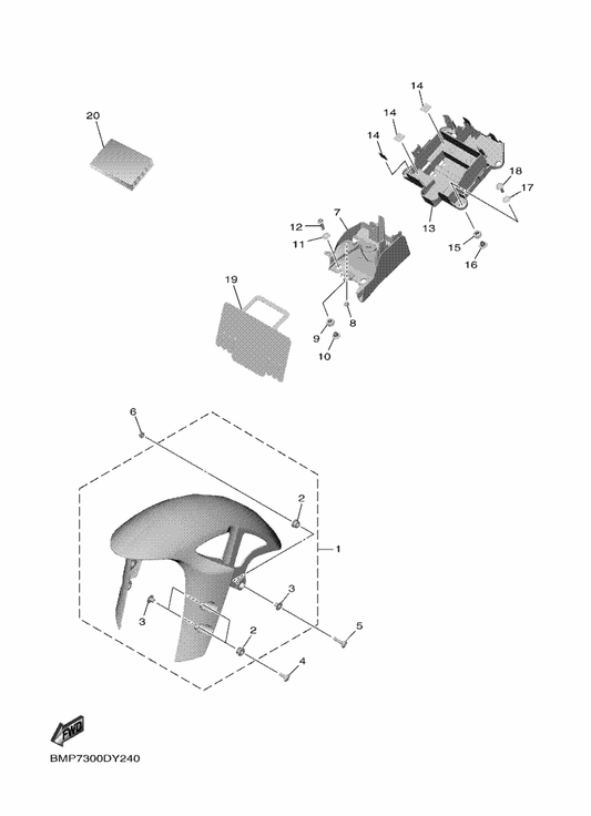 Yamaha D45-Y2151-20-P0 Front Fender Assy — shown on the Fender parts diagram