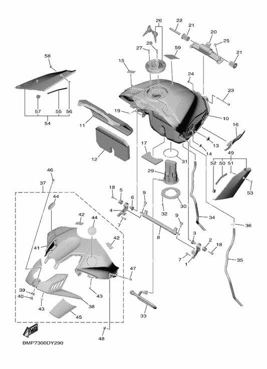 Yamaha 2CR-24313-00 Pipe 3 — shown on the Fuel Tank parts diagram