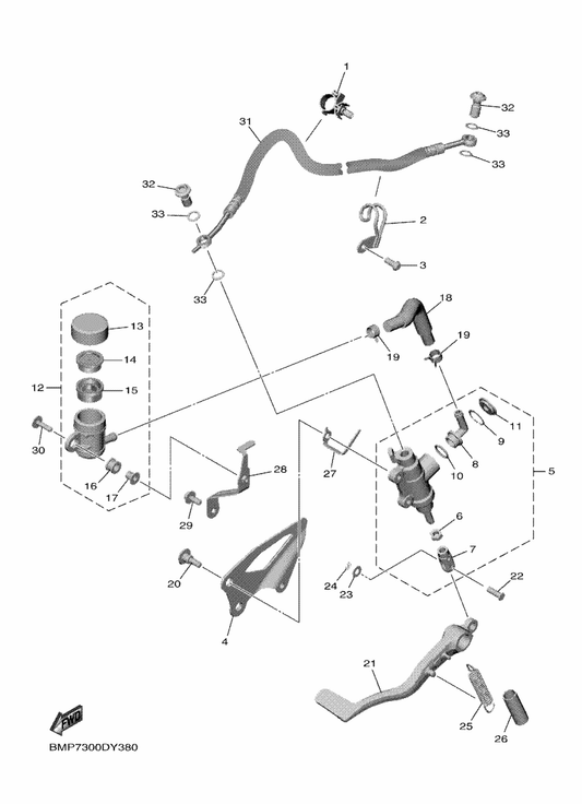 Yamaha 23P-25872-01 Hose, Brake 1 — shown on the Rear Master Cylinder parts diagram