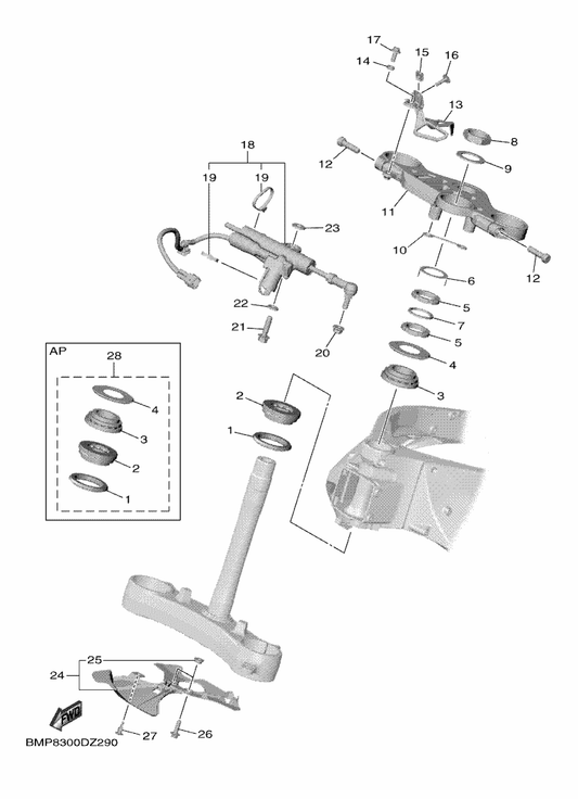 Yamaha 2CR-26292-00 Stay — shown on the Steering parts diagram