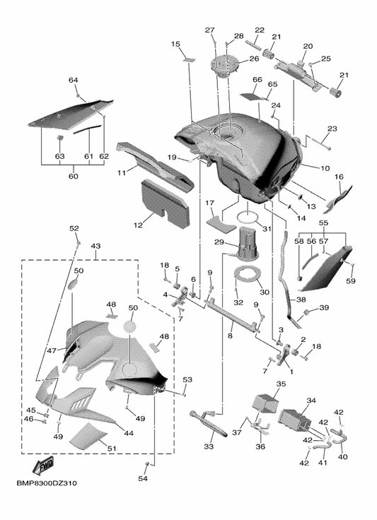Yamaha B3L-2170F-00-0X Cover, Top — shown on the Fuel Tank parts diagram