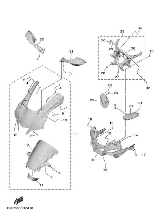Yamaha B3L-Y283G-00-P0 Body, Front Upper 1 — shown on the Cowling 1 parts diagram