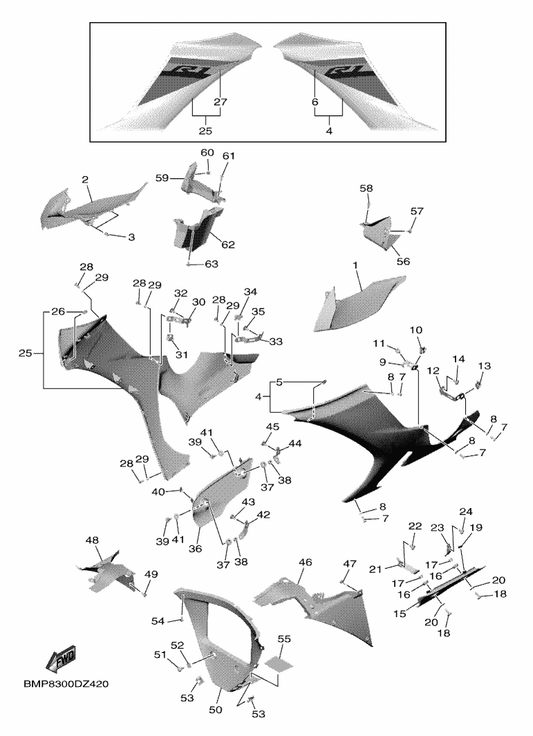 Yamaha BMP-28392-00 . Graphic 2 — shown on the Cowling 2 parts diagram