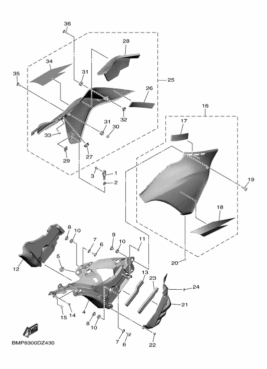 Yamaha B3L-2836A-00 Bracket 1 — shown on the Cowling 3 parts diagram