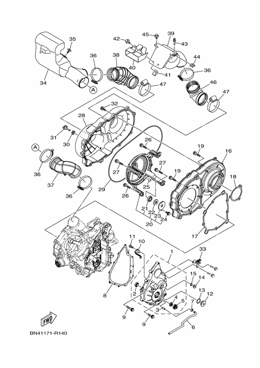 Yamaha 90450-95802 Hose Clamp Assy — shown on the Crankcase Cover 1 parts diagram