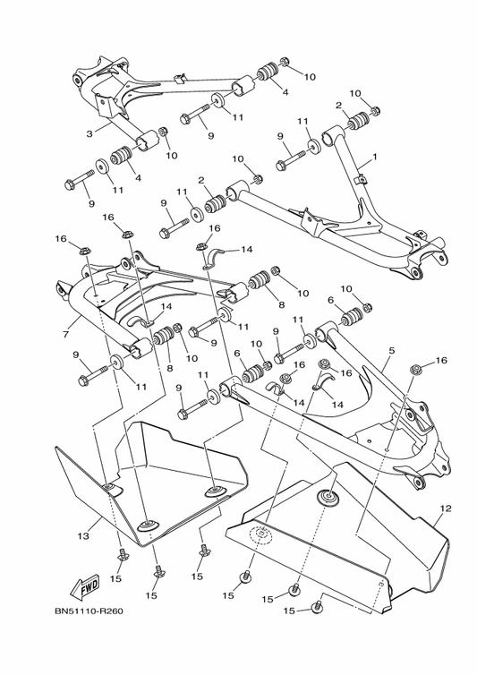 Yamaha 2MB-F217M-00 Arm 1 — shown on the Rear Arm parts diagram