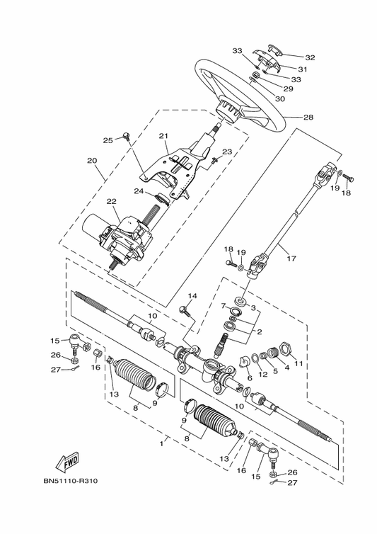 Yamaha 2MB-23810-00 Steering Column Assy — shown on the Steering parts diagram