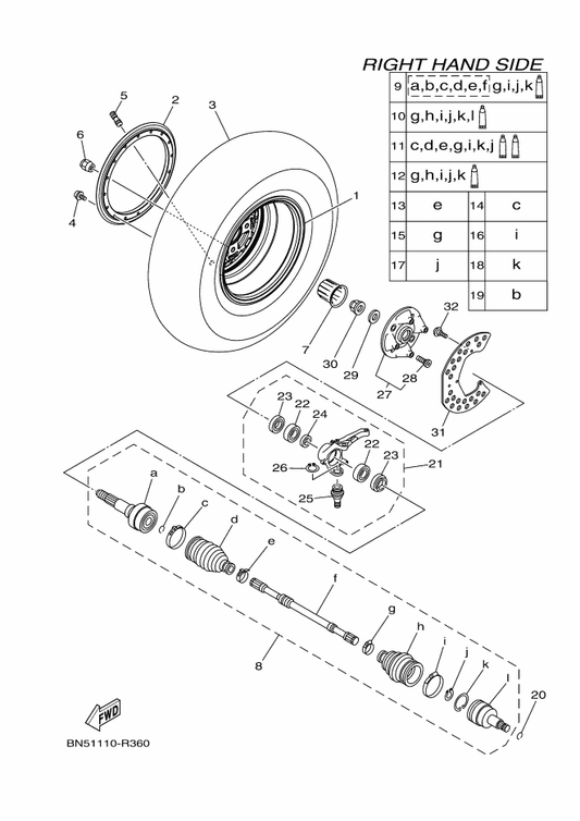Yamaha 1XD-F3502-00 Steering Knuckle Assy (Right) — shown on the Front Wheel 2 parts diagram