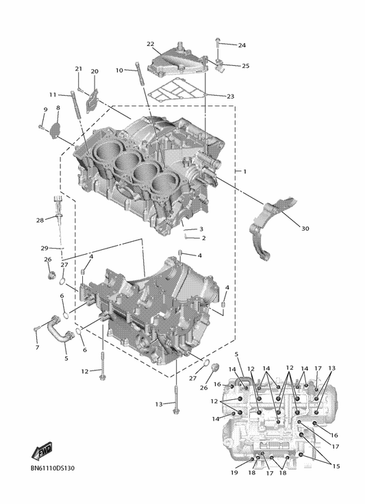 Yamaha 2C0-24136-00 Clamp 2 — shown on the Crankcase parts diagram