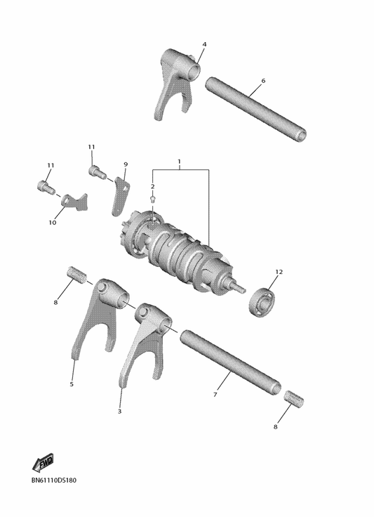 Yamaha BN6-18540-00 Shift Cam Assy — shown on the Shift Cam & Fork parts diagram